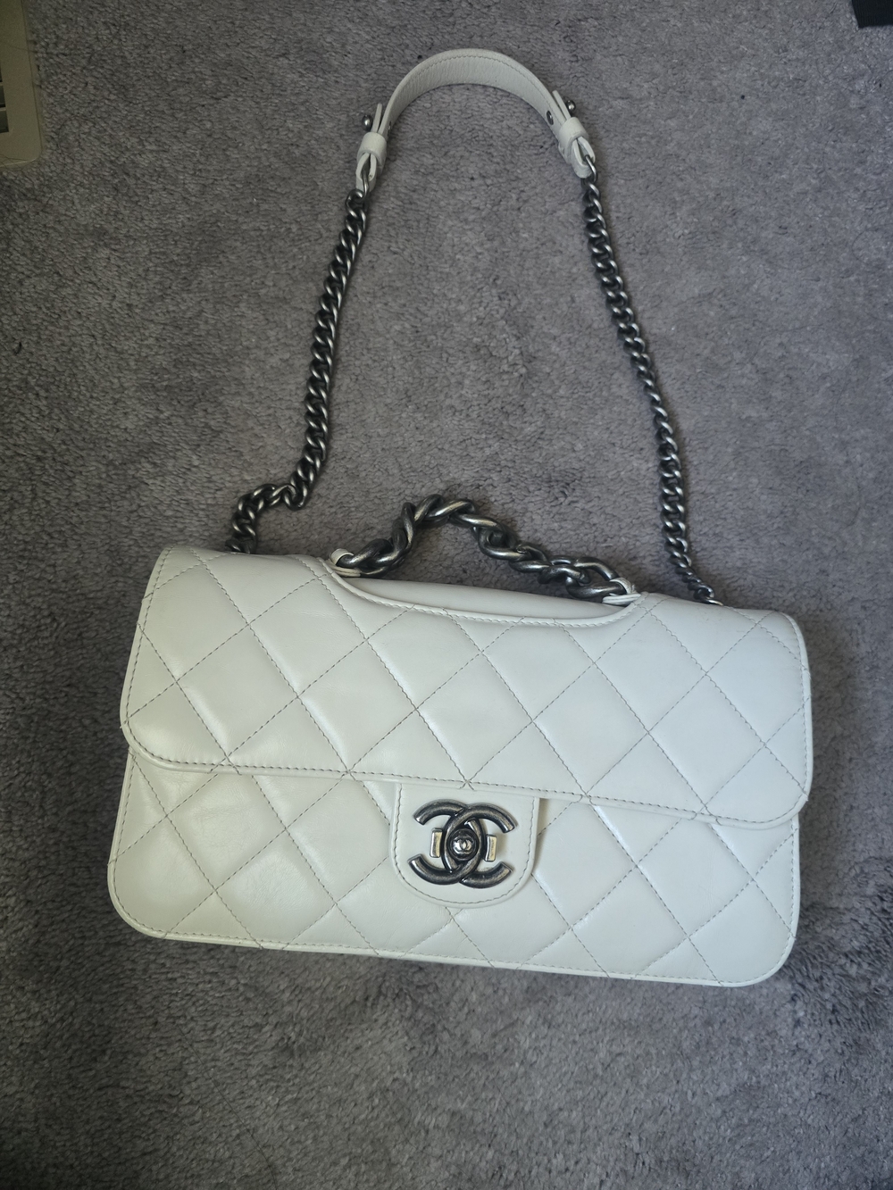 CHANEL Glazed Calfskin Medium Perfect Edge Flap White with RHW